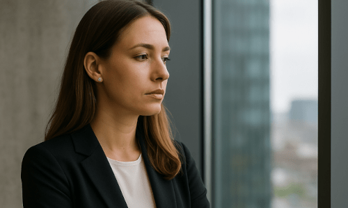 Eine Frau sieht gedankenverloren aus dem Fenster - Sinnbild für innere Leere